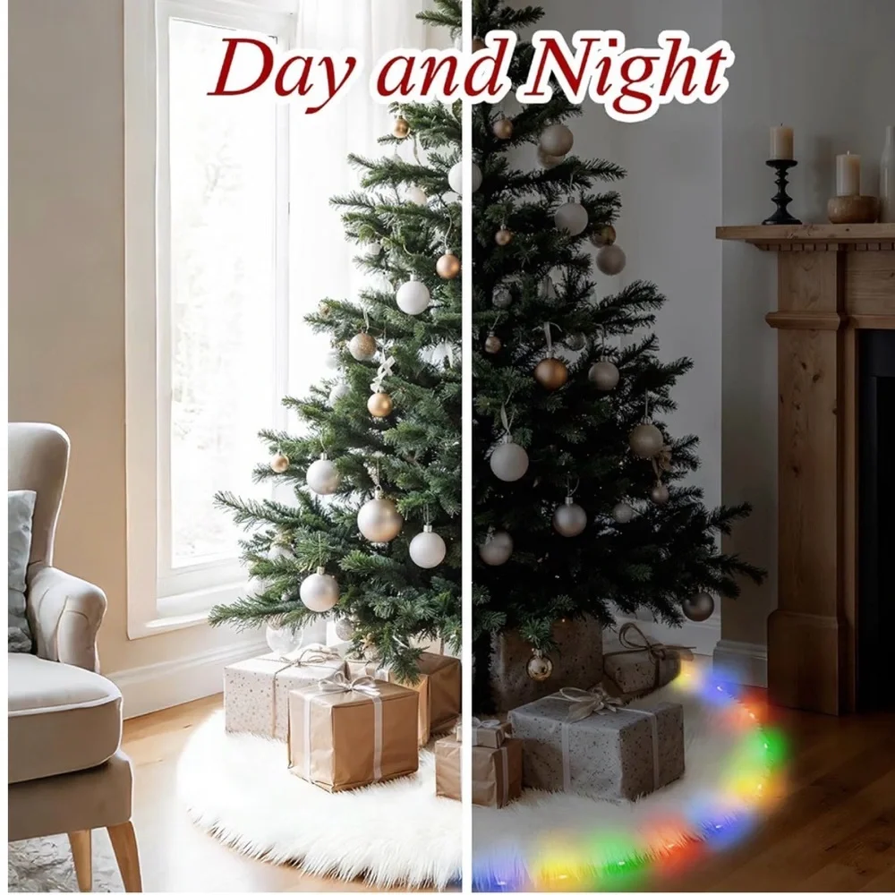Christmas tree skirt, LED lights 48 inch thick faux fur Christmas